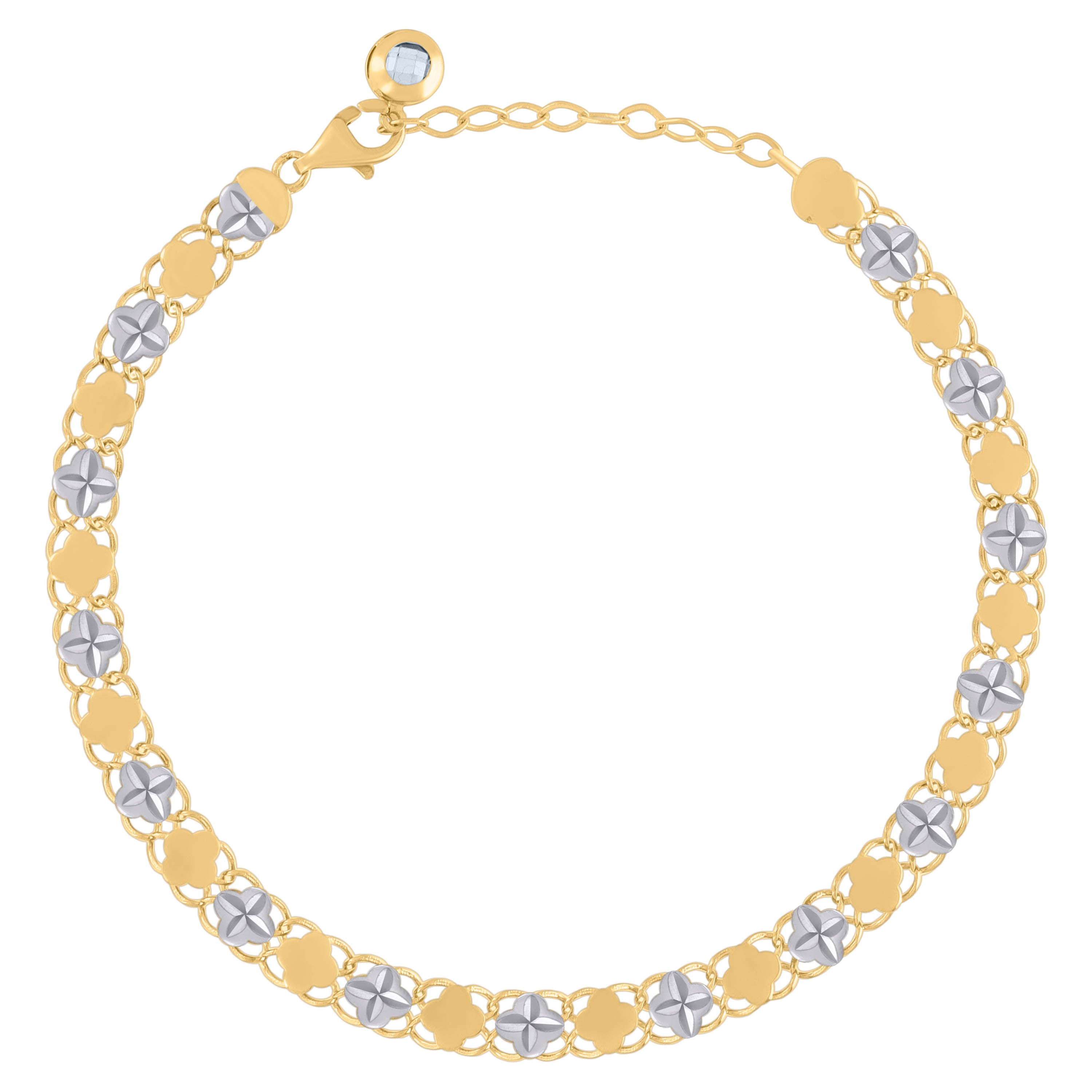10kt Two-tone Gold Womens Cubic-Zirconia Flower Link Bracelet Size 8 Inches