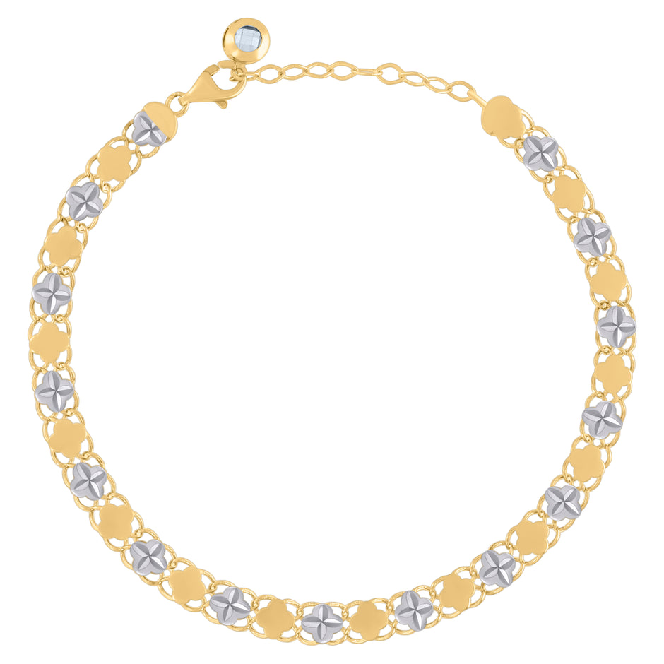 10kt Two-tone Gold Womens Cubic-Zirconia Flower Link Bracelet Size 8 Inches