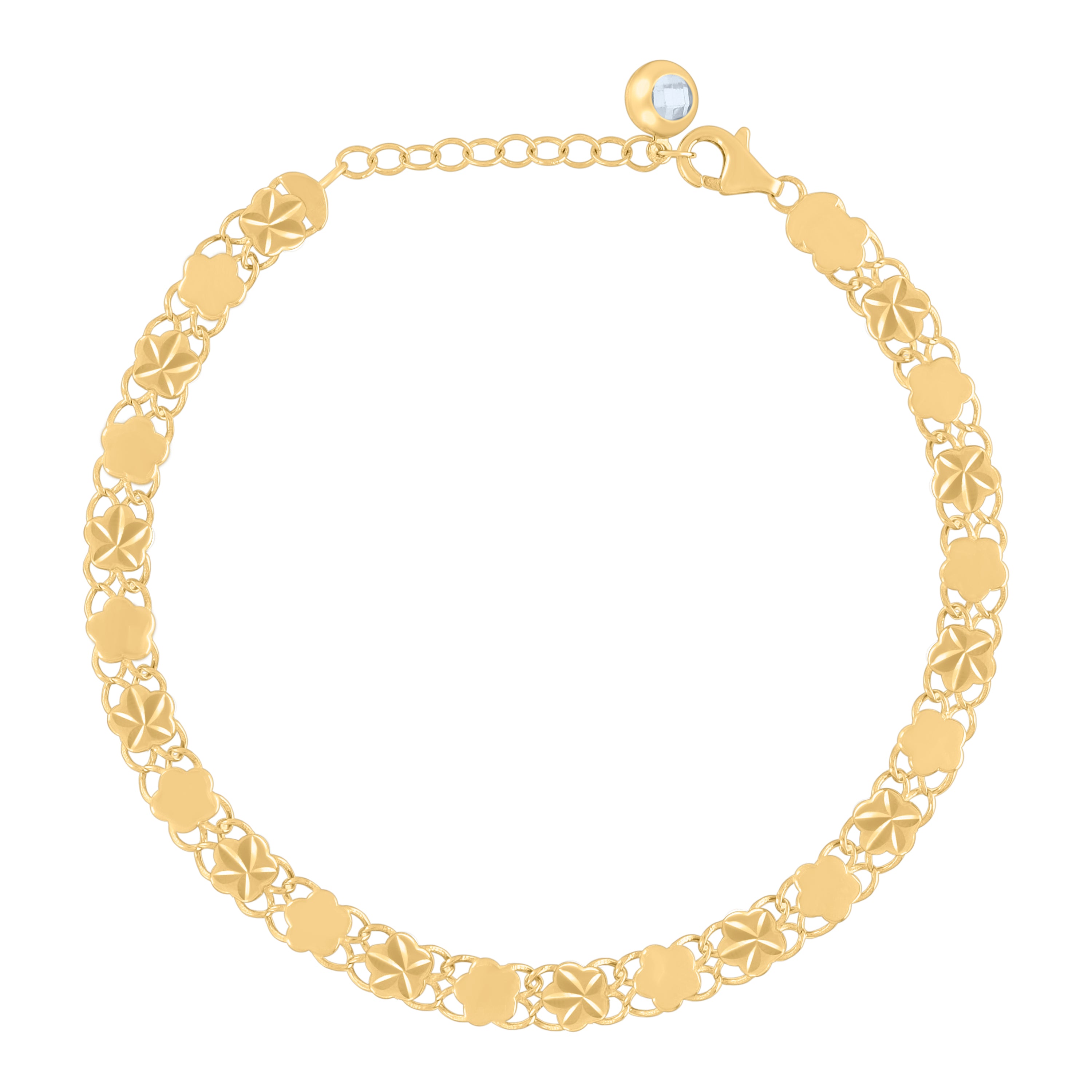10kt Yellow Gold Womens Cubic-Zirconia Flower Link Bracelet Size 8 Inches