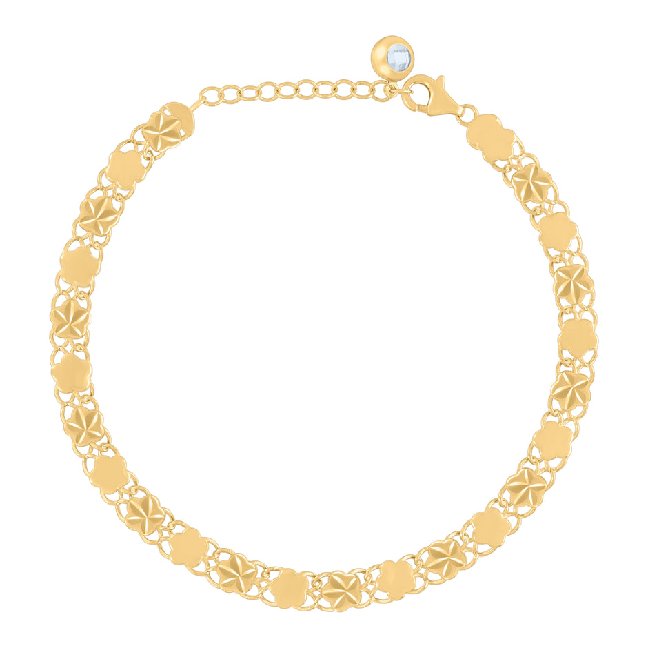 10kt Yellow Gold Womens Cubic-Zirconia Flower Link Bracelet Size 8 Inches