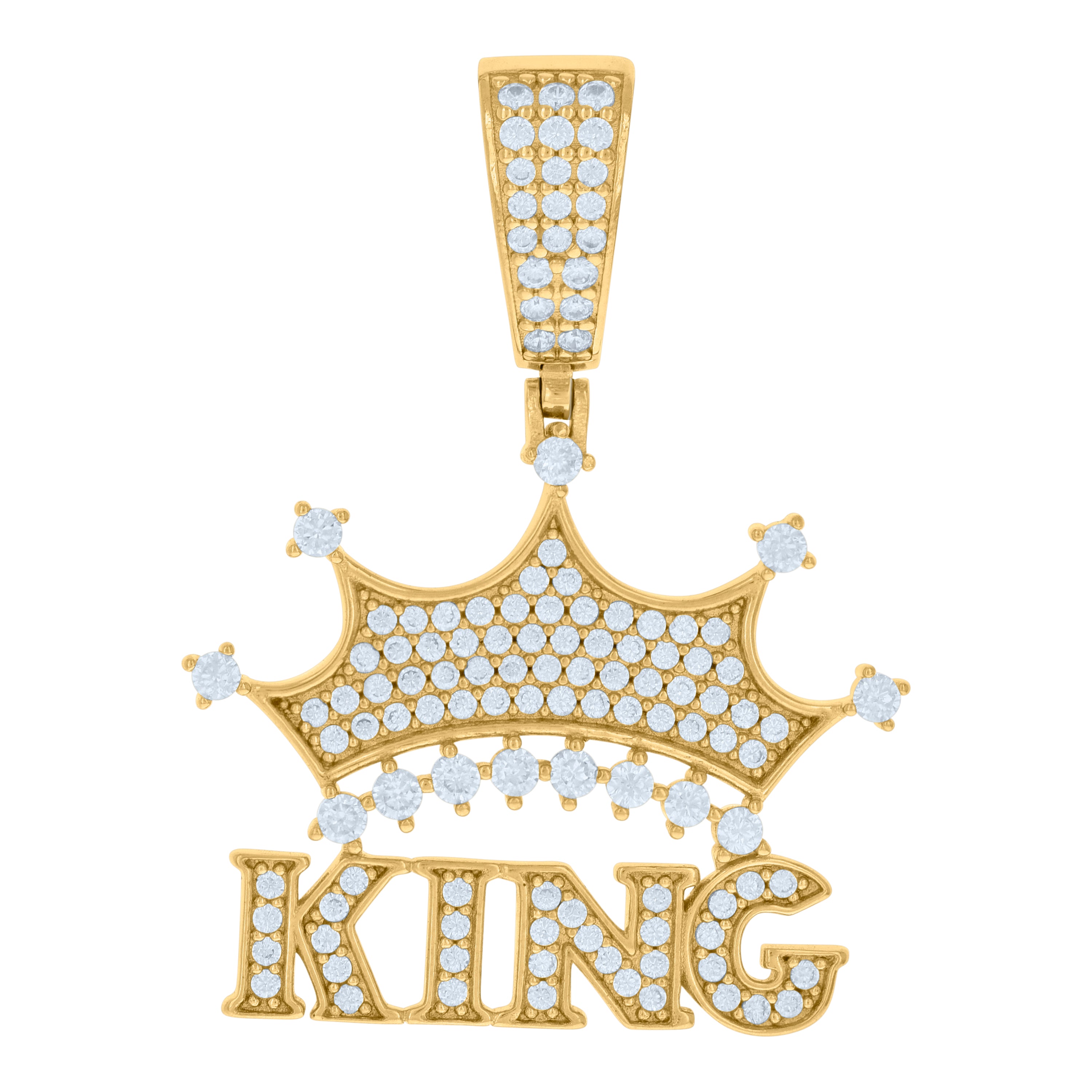 925 Sterling Silver Yellow-tone Mens Cubic-Zirconia KING Fashion Charm Pendant