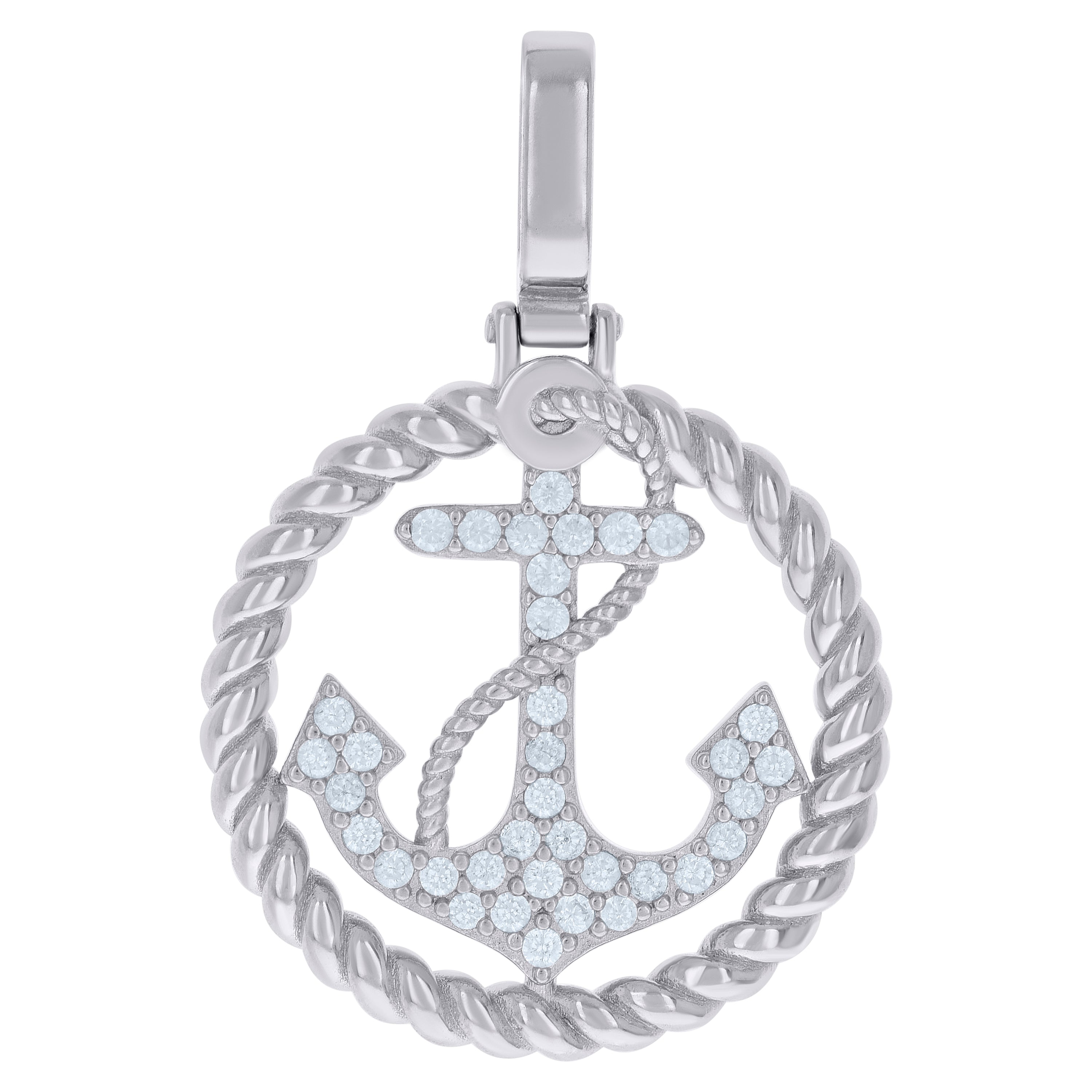 925 Sterling Silver Mens Cubic-Zirconia Anchor Ocean Charm Pendant