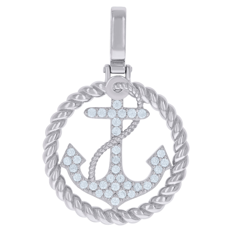925 Sterling Silver Mens Cubic-Zirconia Anchor Ocean Charm Pendant