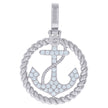 925 Sterling Silver Mens Cubic-Zirconia Anchor Ocean Charm Pendant