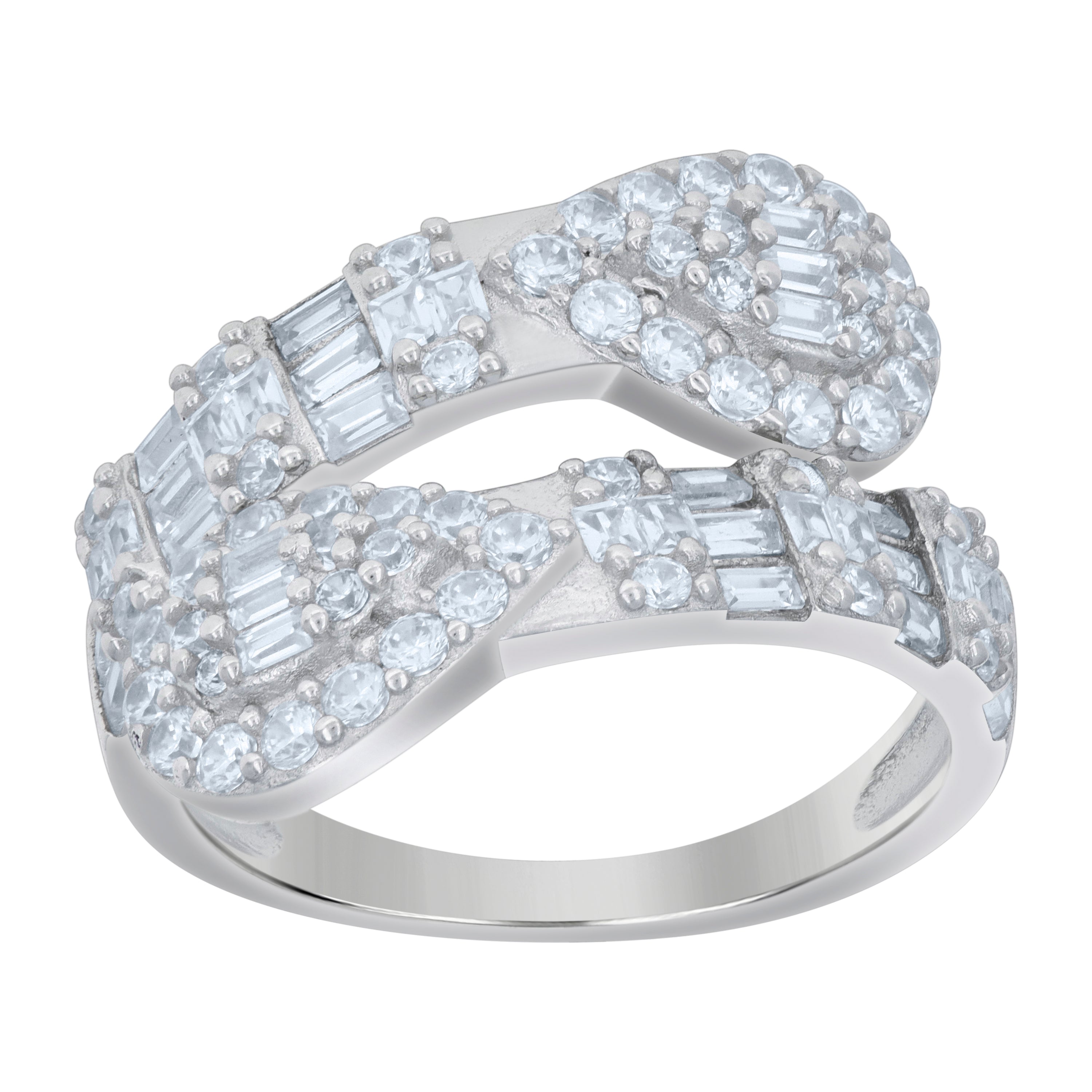 925 Sterling Silver Womens Baguette Round Cubic-Zirconia Bypass Fashion Ring Size 9 - SLV-120776