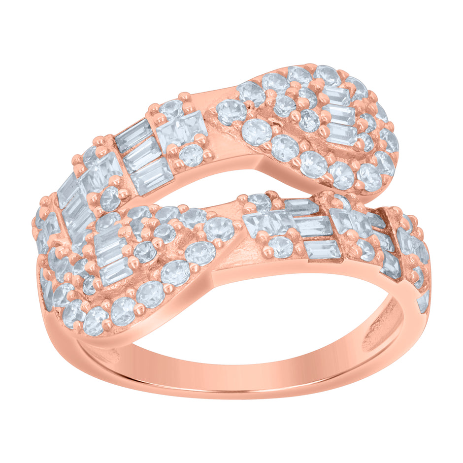 925 Sterling Silver Rose-Tone Womens Cubic-Zirconia Bypass Fashion Ring Size 8