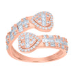 925 Sterling Silver Rose-Tone Womens Cubic-Zirconia Heart Bypass Fashion Ring Size 7