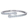 925 Sterling Silver Womens Baguette Round Cubic-Zirconia Teardrop Fashion Bangle Bracelet 