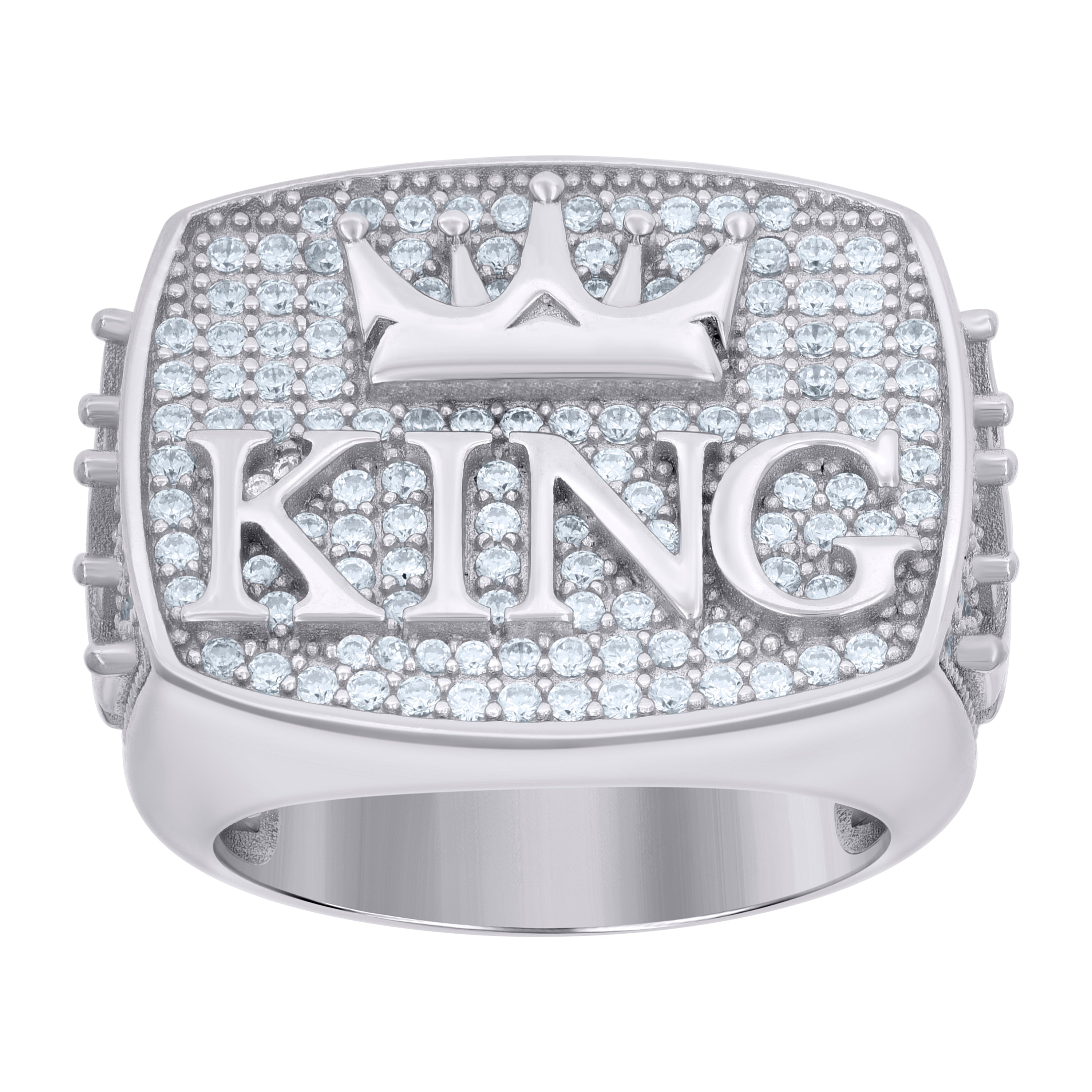925 Sterling Silver Mens Cubic-Zirconia KING Fashion Ring Size 10 - SLV-120804