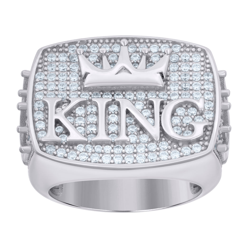925 Sterling Silver Mens Cubic-Zirconia KING Fashion Ring Size 10 - SLV-120804