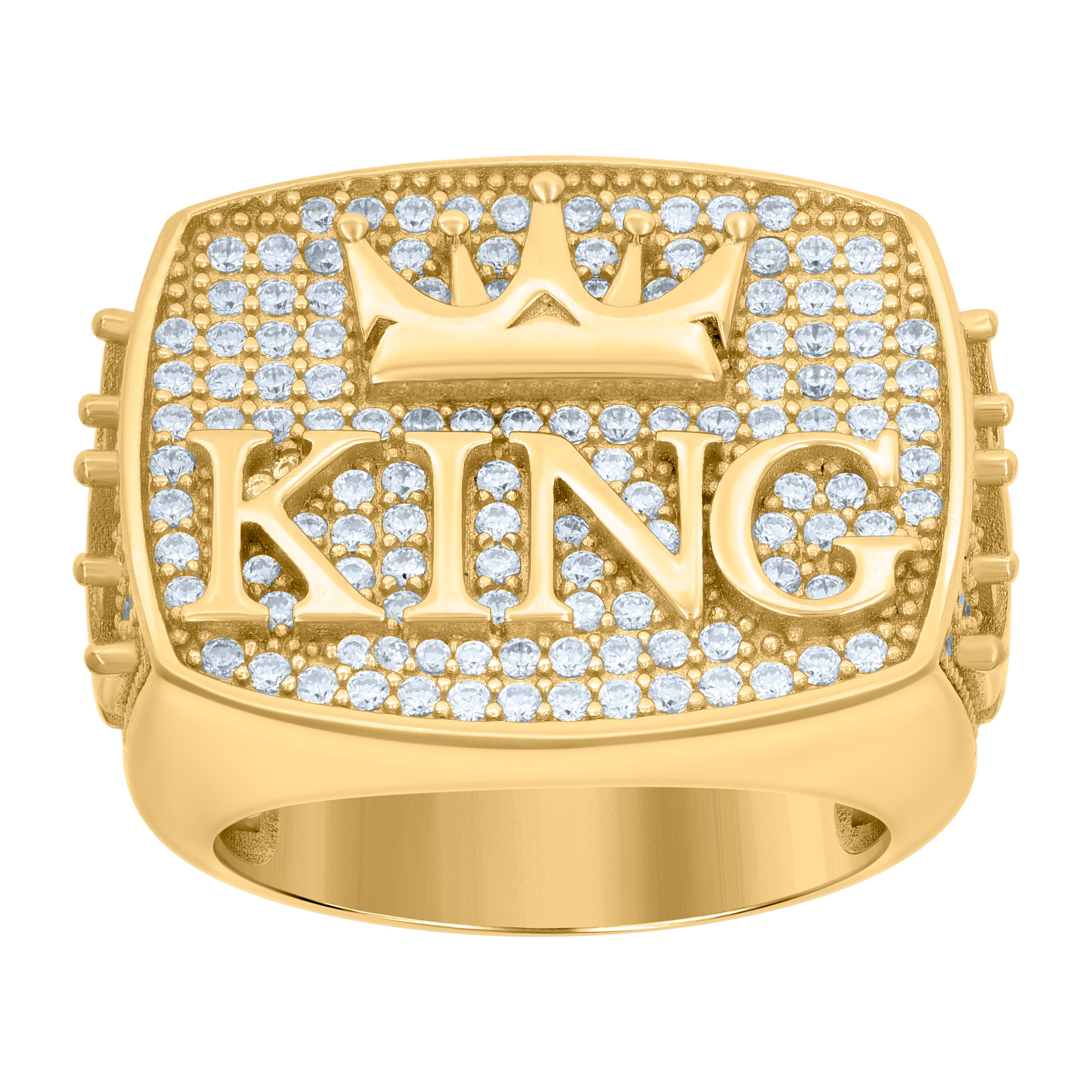 925 Sterling Silver Yellow-Tone Mens Cubic-Zirconia KING Fashion Ring Size 12 - SLV-120811