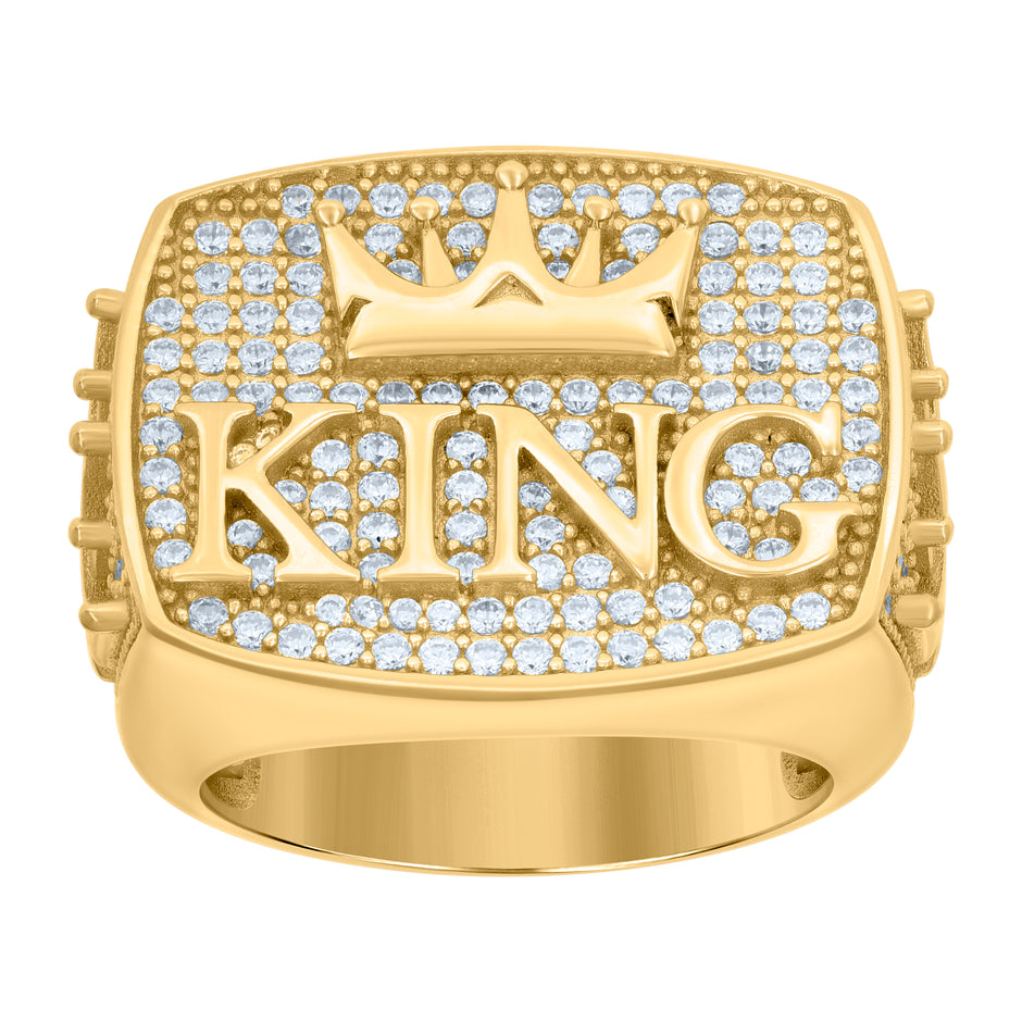 925 Sterling Silver Yellow-Tone Mens Cubic-Zirconia KING Fashion Ring Size 12 - SLV-120811