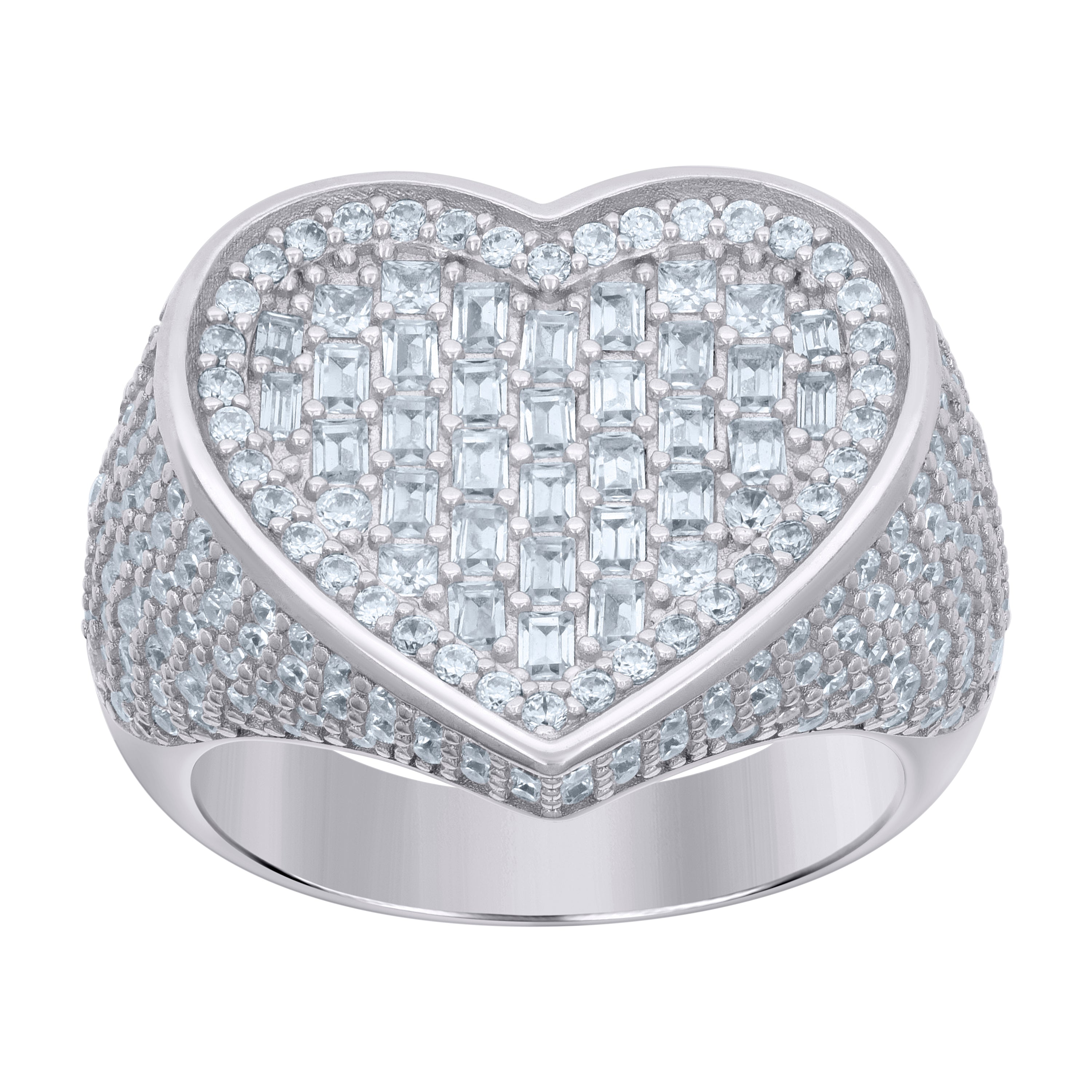 925 Sterling Silver Womens Baguette Round Cubic-Zirconia Heart Ring Size 9