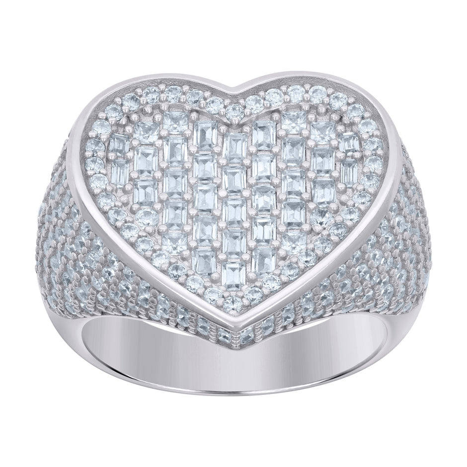 925 Sterling Silver Womens Baguette Round Cubic-Zirconia Heart Ring Size 11 - SLV-120815