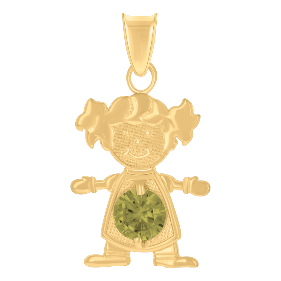 10kt Yellow Gold Womens Green Cubic-Zirconia Girl August Birthstone Charm Pendant