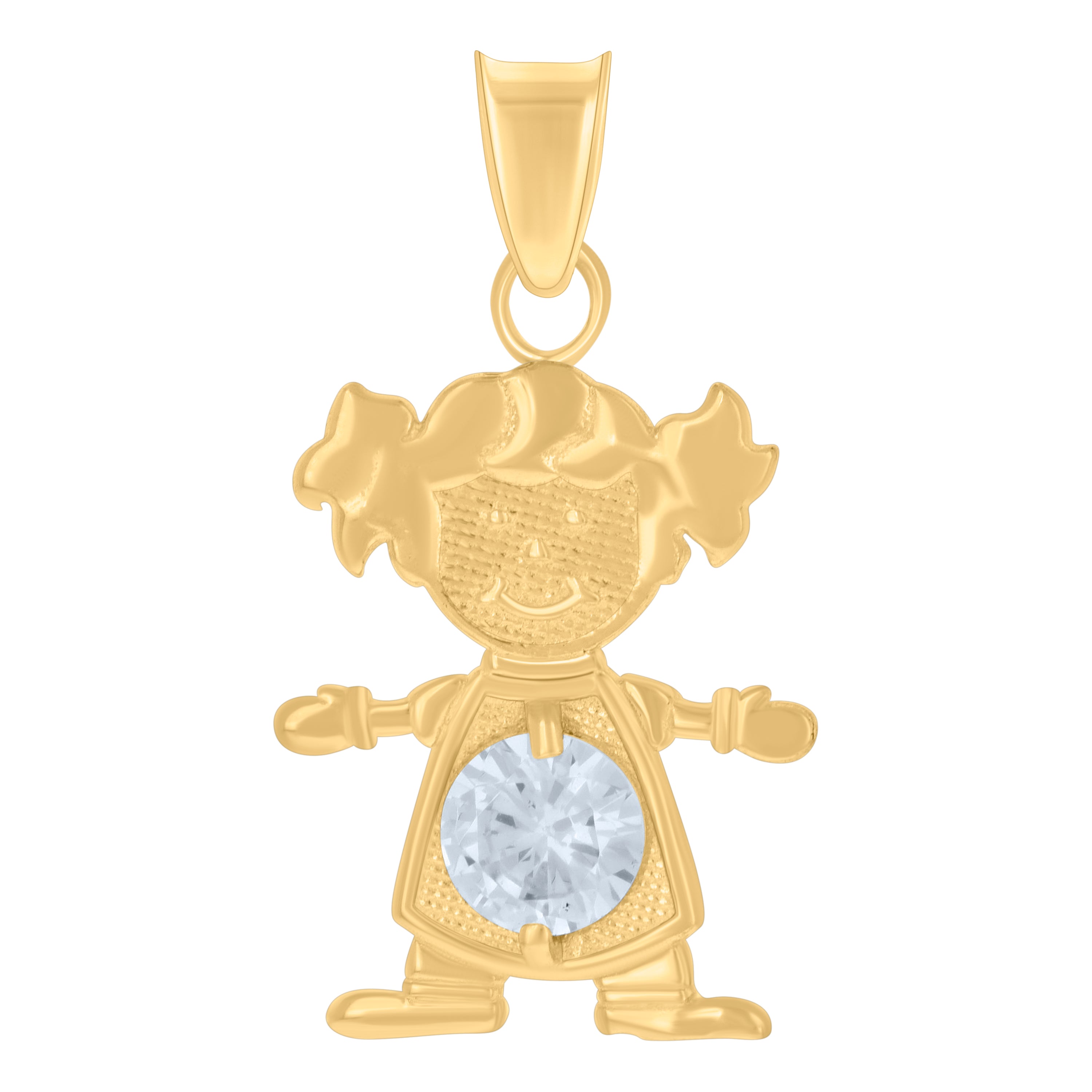 10kt Yellow Gold Womens Cubic-Zirconia Girl April Birthstone Charm Pendant
