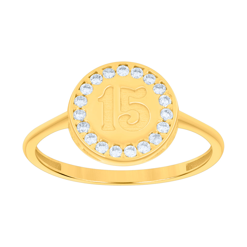 14kt Yellow Gold Womens Cubic-Zirconia Sweet 15 Quinceanera Ring 