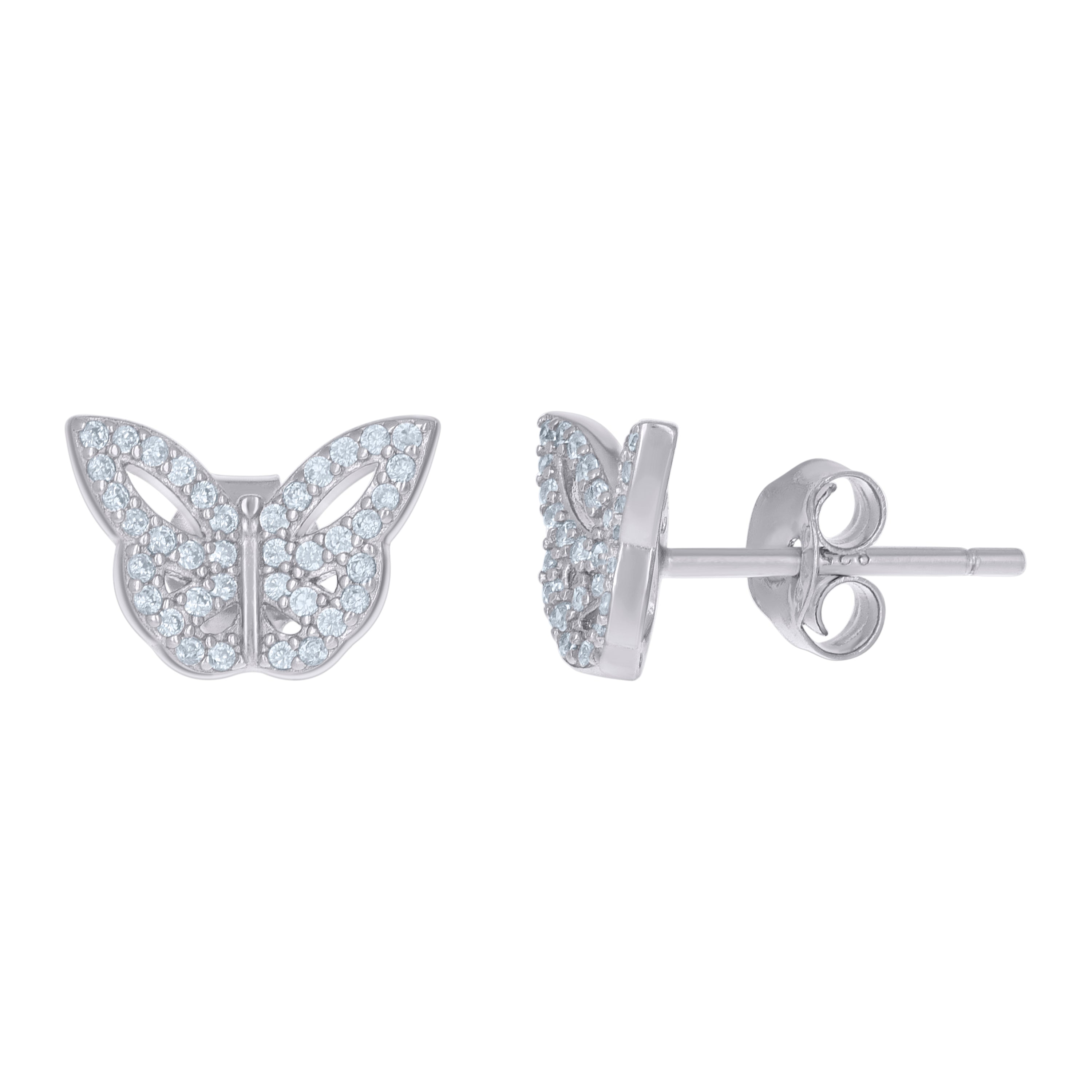925 Sterling Silver Womens Cubic-Zirconia Butterfly Fashion Stud Earrings