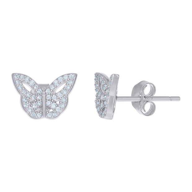 925 Sterling Silver Womens Cubic-Zirconia Butterfly Fashion Stud Earrings