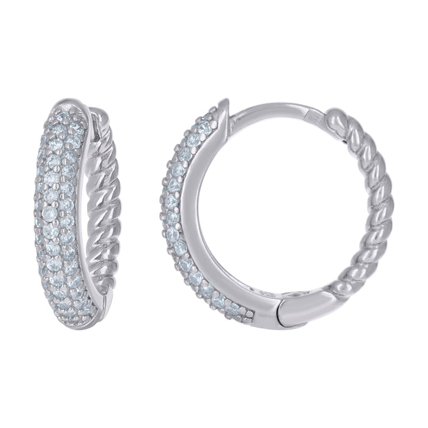 925 Sterling Silver Womens Cubic-Zirconia Fashion Hoop Huggies Earrings 