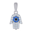925 Sterling Silver Unisex White Blue/Black Cubic-Zirconia Hamsa Symbols Religious Charm Pendant