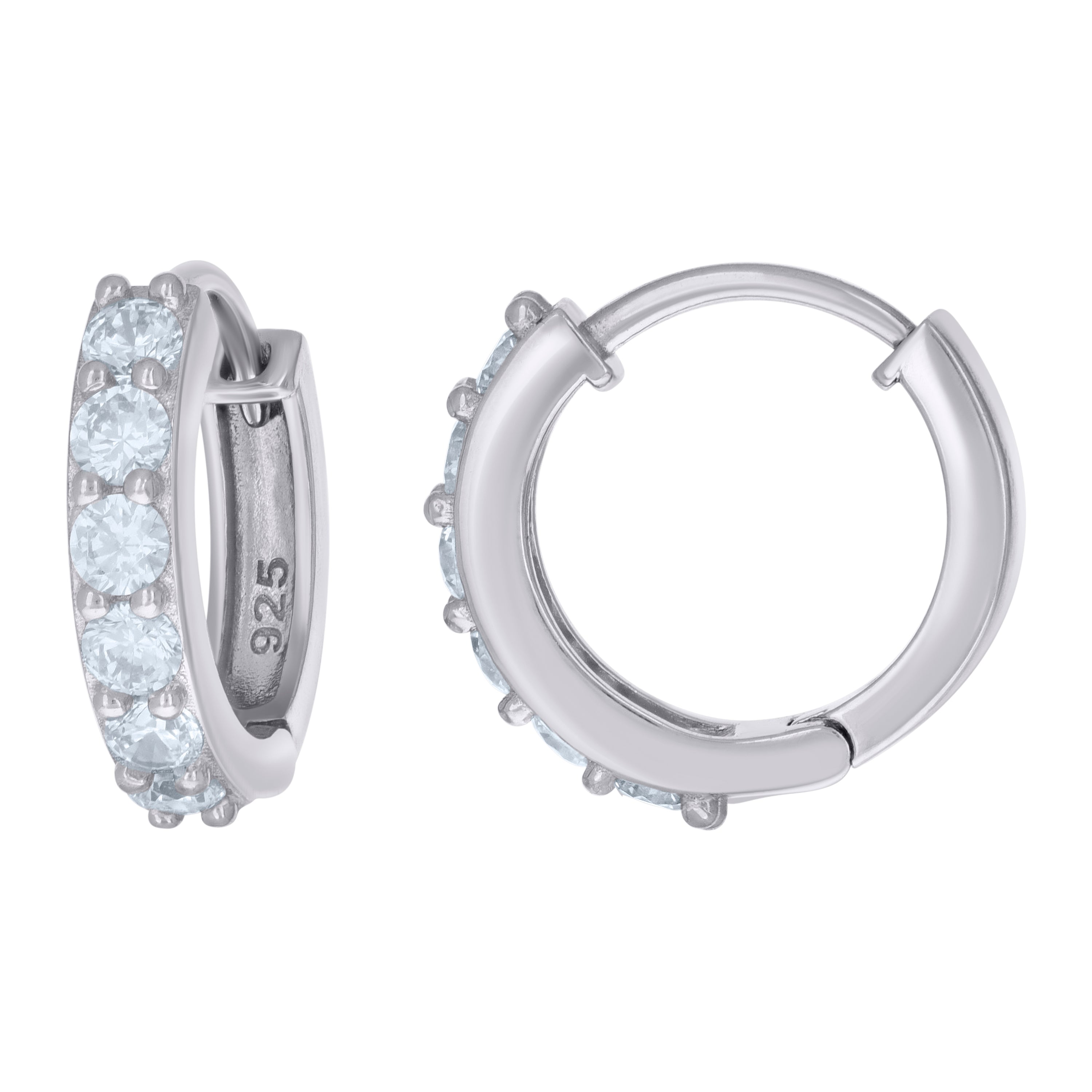 925 Sterling Silver Womens Cubic-Zirconia Fashion Hoop Huggies Earrings 