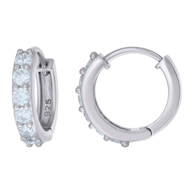 925 Sterling Silver Womens Cubic-Zirconia Fashion Hoop Huggies Earrings 