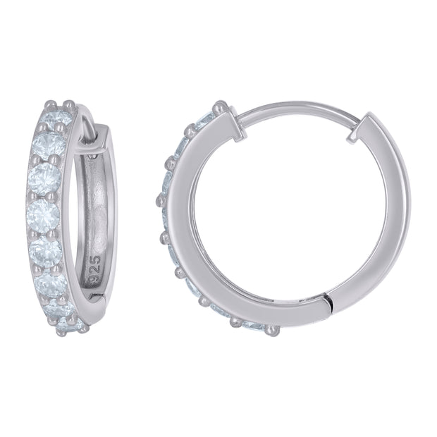 925 Sterling Silver Womens Cubic-Zirconia Fashion Hoop Huggies Earrings 