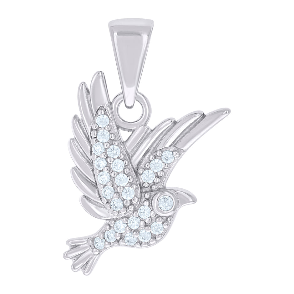 925 Sterling Silver Unisex Cubic-Zirconia Peace Dove Symbols Charm Pendant