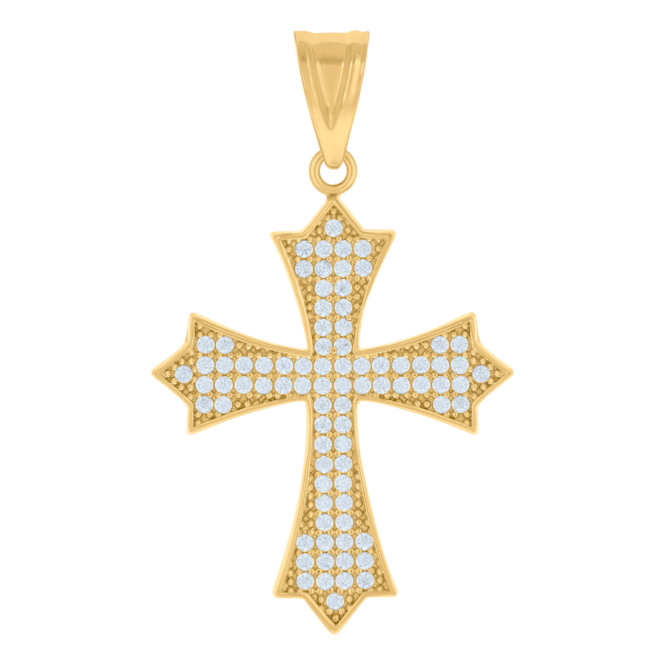 10kt Yellow Gold Mens Cubic-Zirconia Cross Religious Charm Pendant
