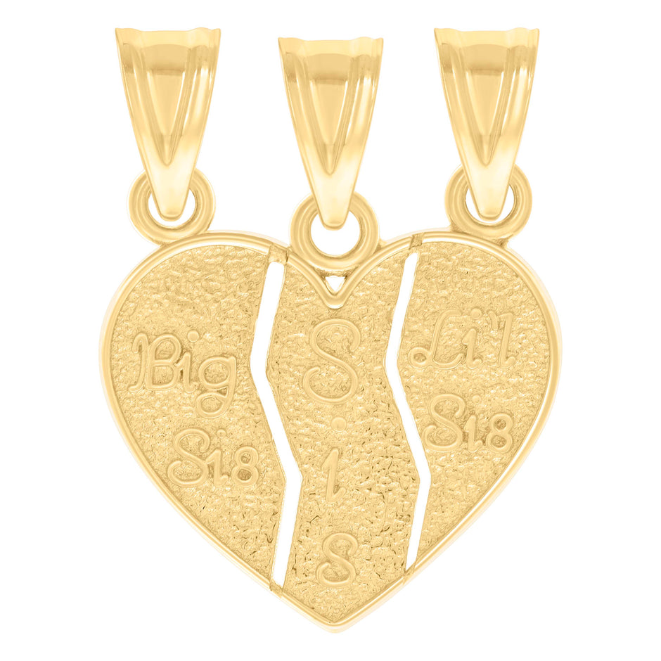 10kt Yellow Gold Womens Break Apart Heart Big Sis Lil Sis Family Talking Charm Pendant