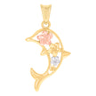 10kt Tri-Color Gold Unisex Flower Dolphin Fish Ocean Charm Pendant