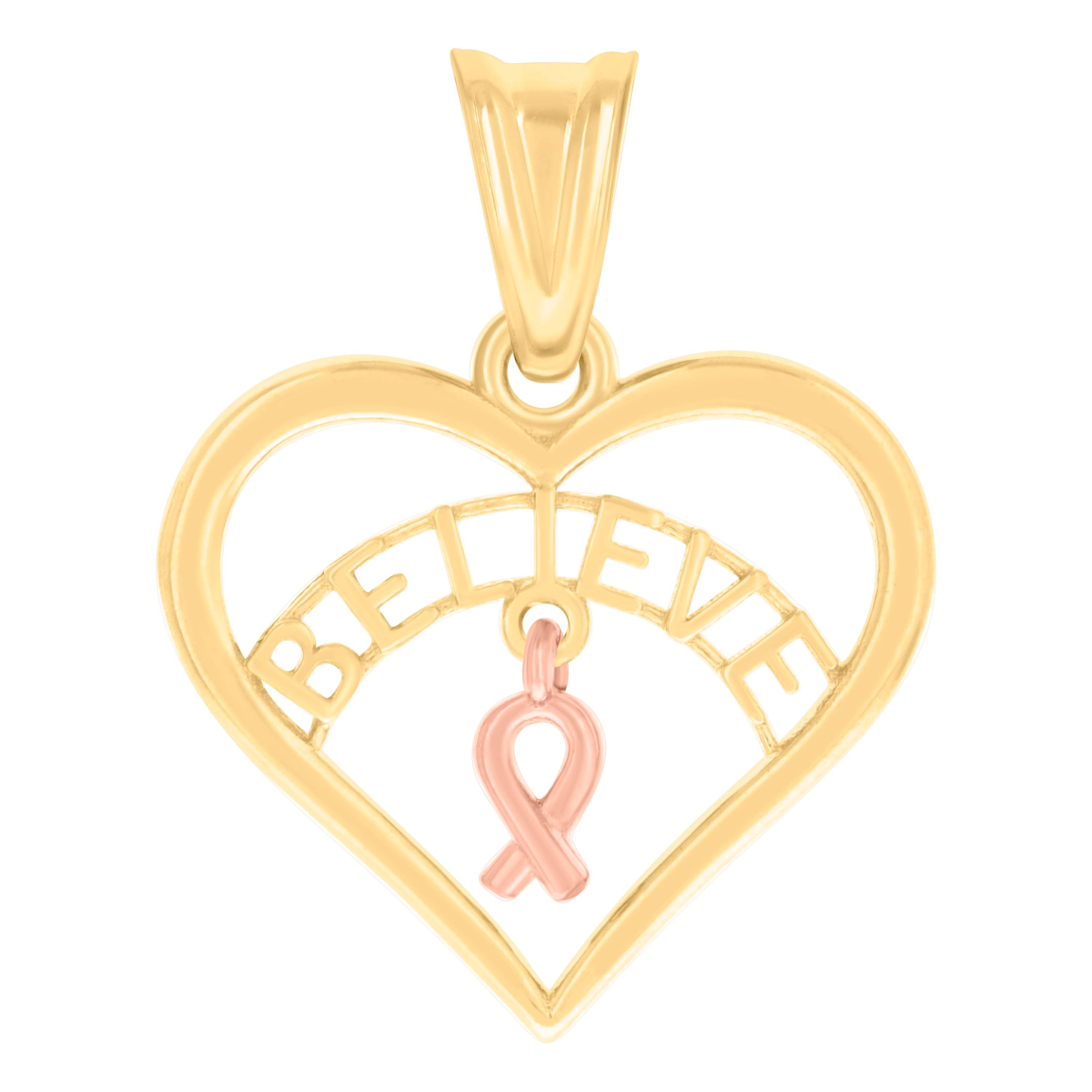 10kt Two-tone Gold Womens BELIEVE IN HEART Charm Pendant