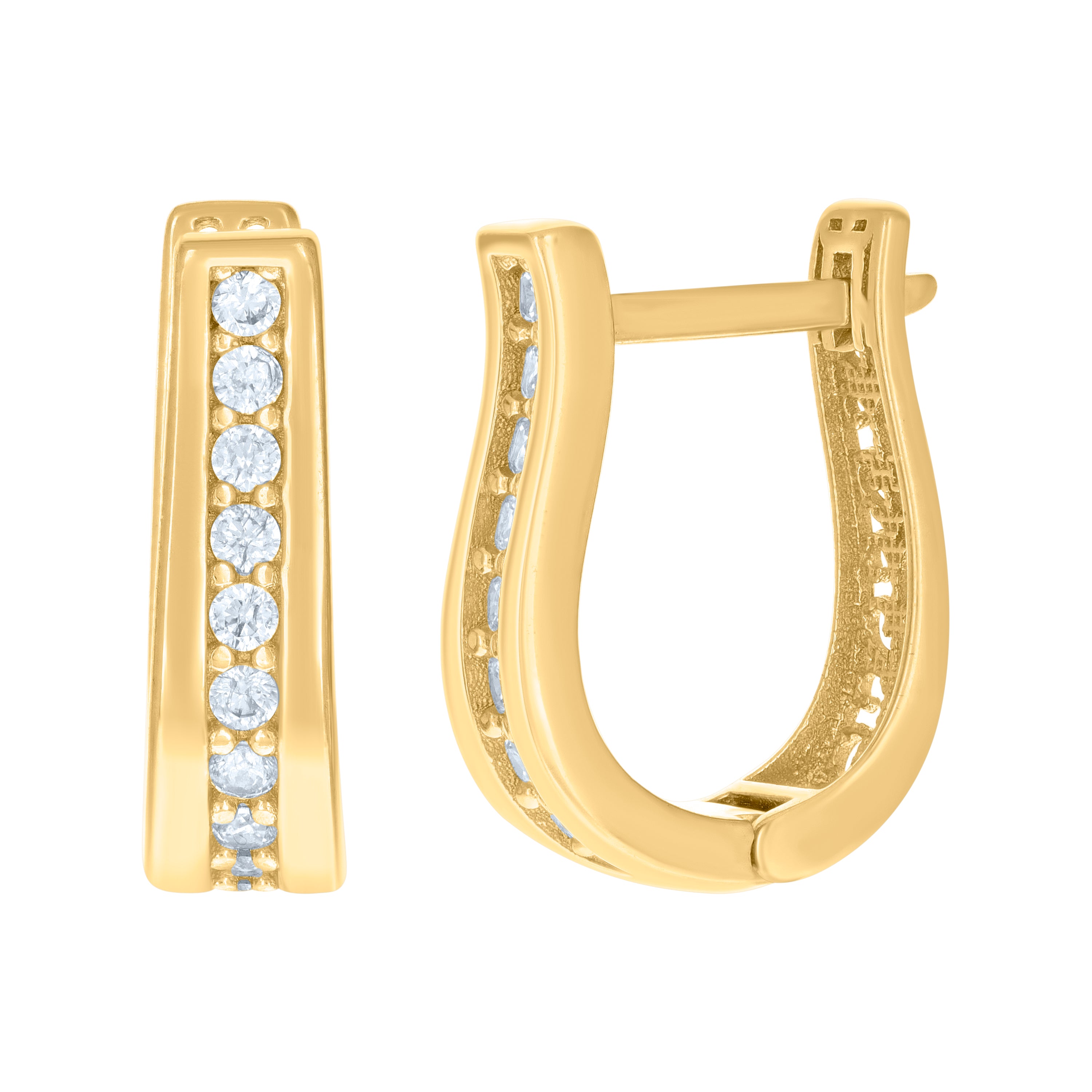 10kt Yellow Gold Womens Cubic-Zirconia U-Shaped Hoop Earrings