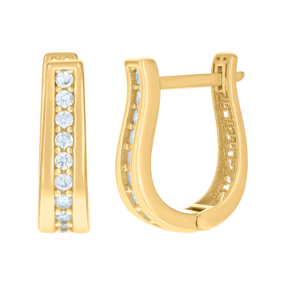 10kt Yellow Gold Womens Cubic-Zirconia U-Shaped Hoop Earrings