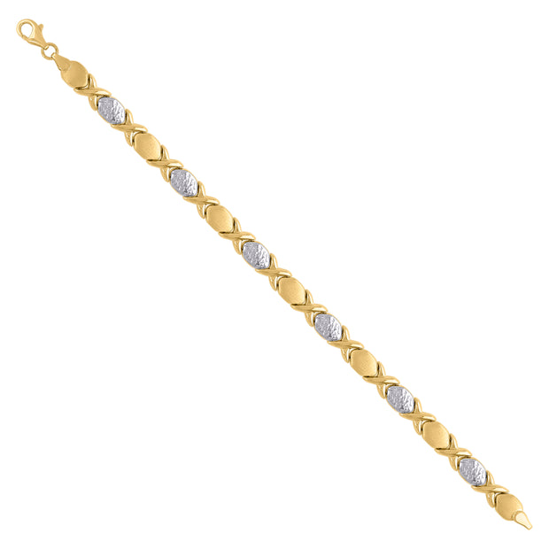 14kt Two-Tone Gold Womens XOXO Stampato Bracelet 7 Inches