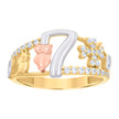 14kt Tri-Color Gold Women Cubic-Zirconia Elephant Owl Clover 7 Good Luck Ring