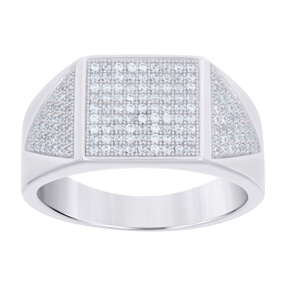 925 Sterling Silver Mens Cubic-Zirconia Square Head Fashion Ring Size 9