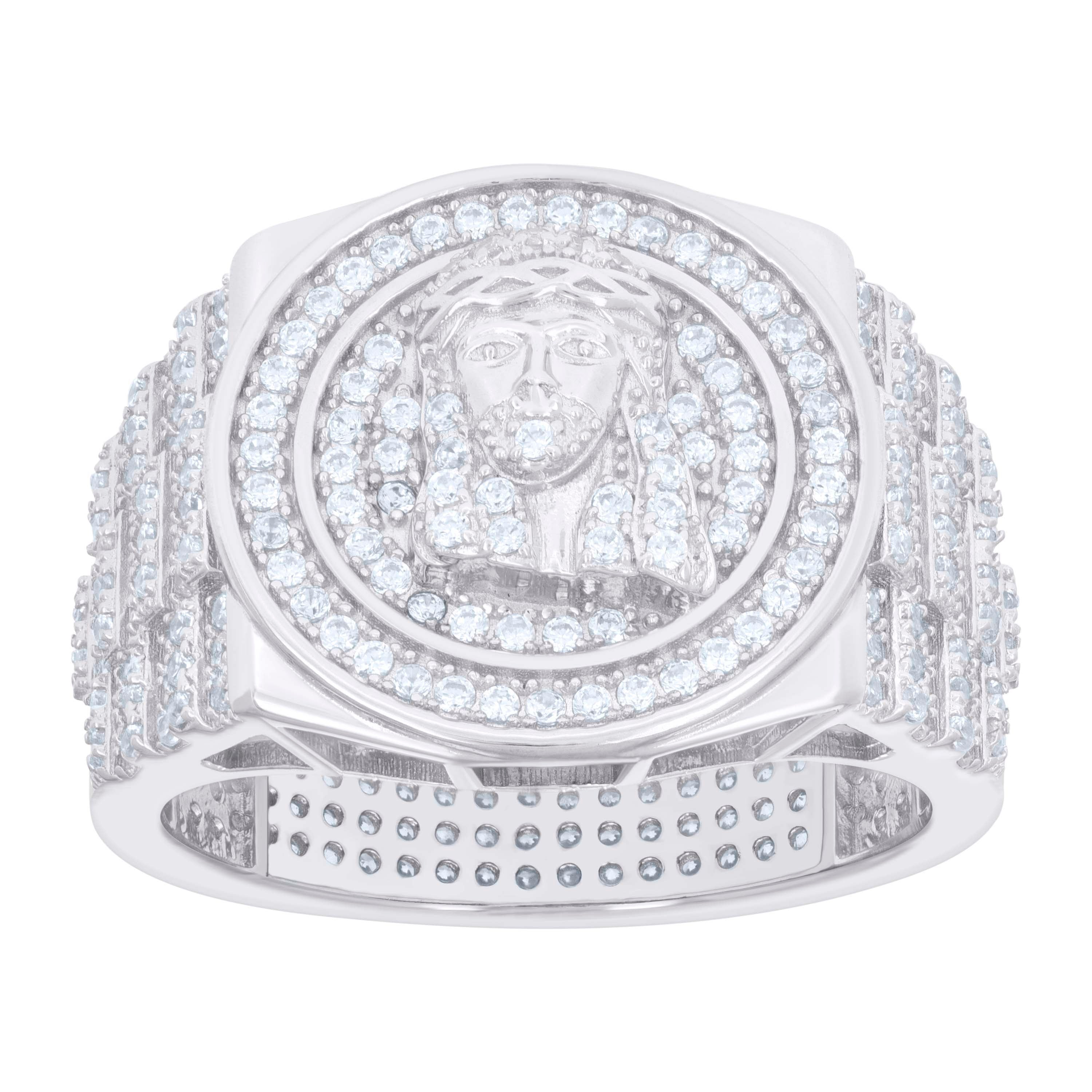 925 Sterling Silver Mens Cubic-Zirconia Jesus Religious Ring Size 9