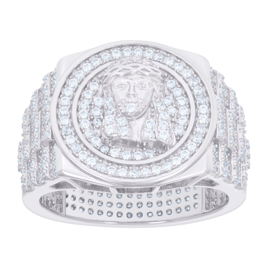 925 Sterling Silver Mens Cubic-Zirconia Jesus Religious Ring Size 12 - SLV-121607