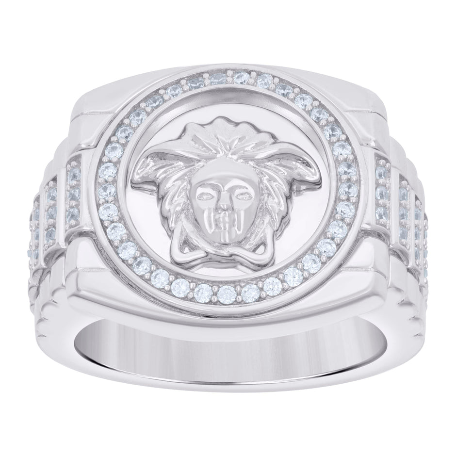 925 Sterling Silver Mens Cubic-Zirconia Medusa Egyptian Fashion Ring Size 9