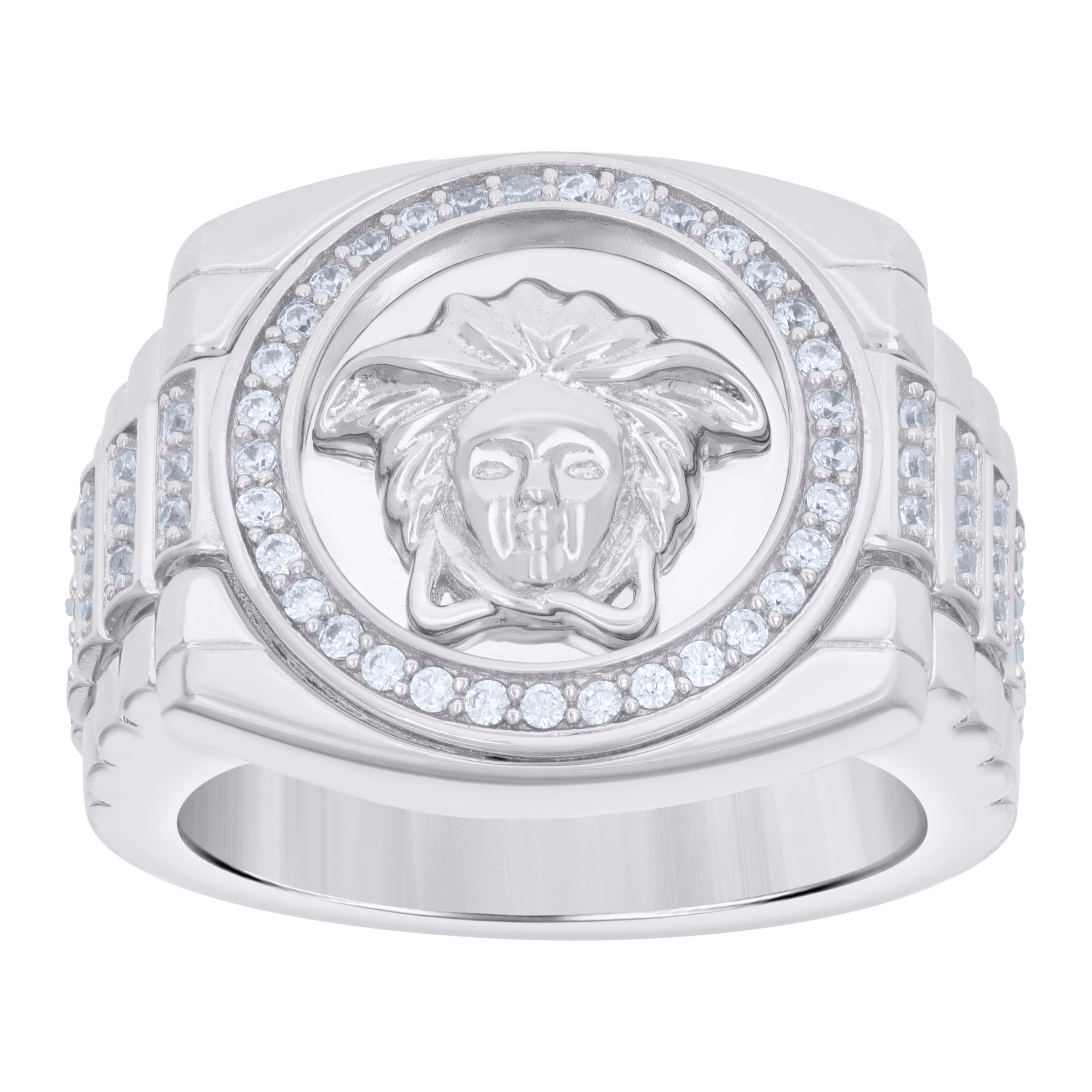 925 Sterling Silver Mens Cubic-Zirconia Medusa Egyptian Fashion Ring Size 10 - SLV-121610
