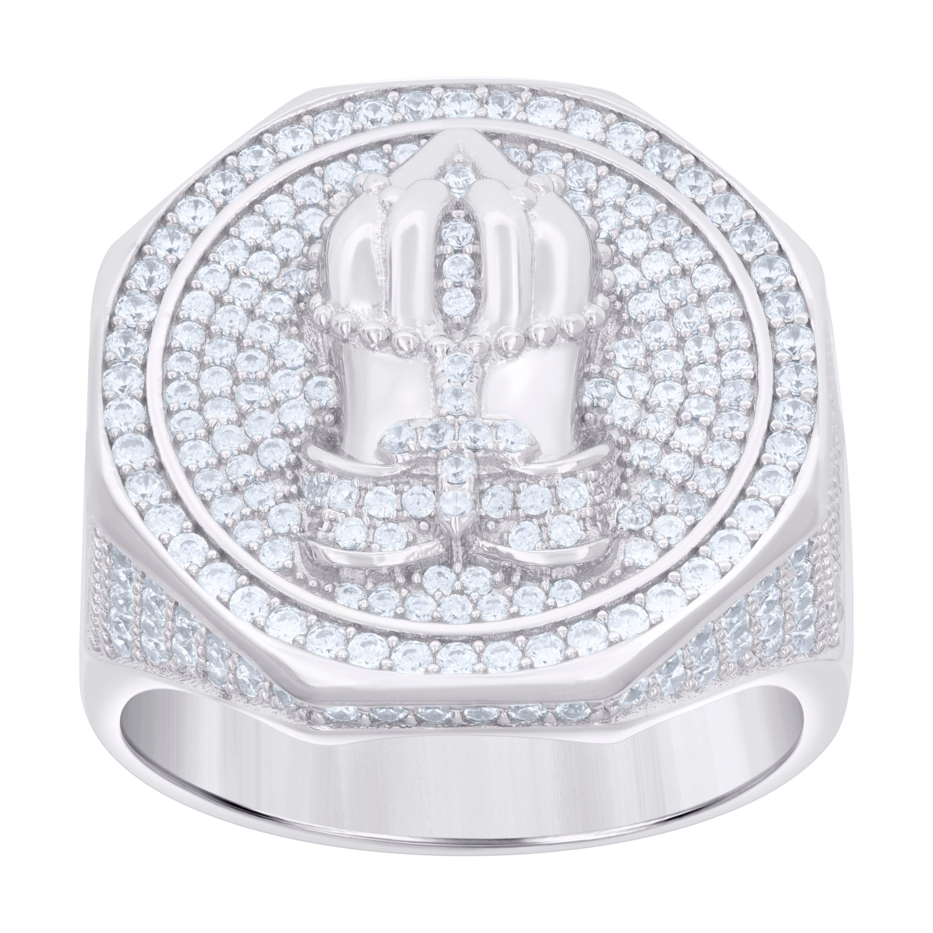 925 Sterling Silver Mens Cubic-Zirconia Praying Hands Symbol Religious Ring Size 9