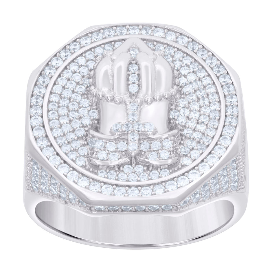 925 Sterling Silver Mens Cubic-Zirconia Praying Hands Symbol Religious Ring Size 9