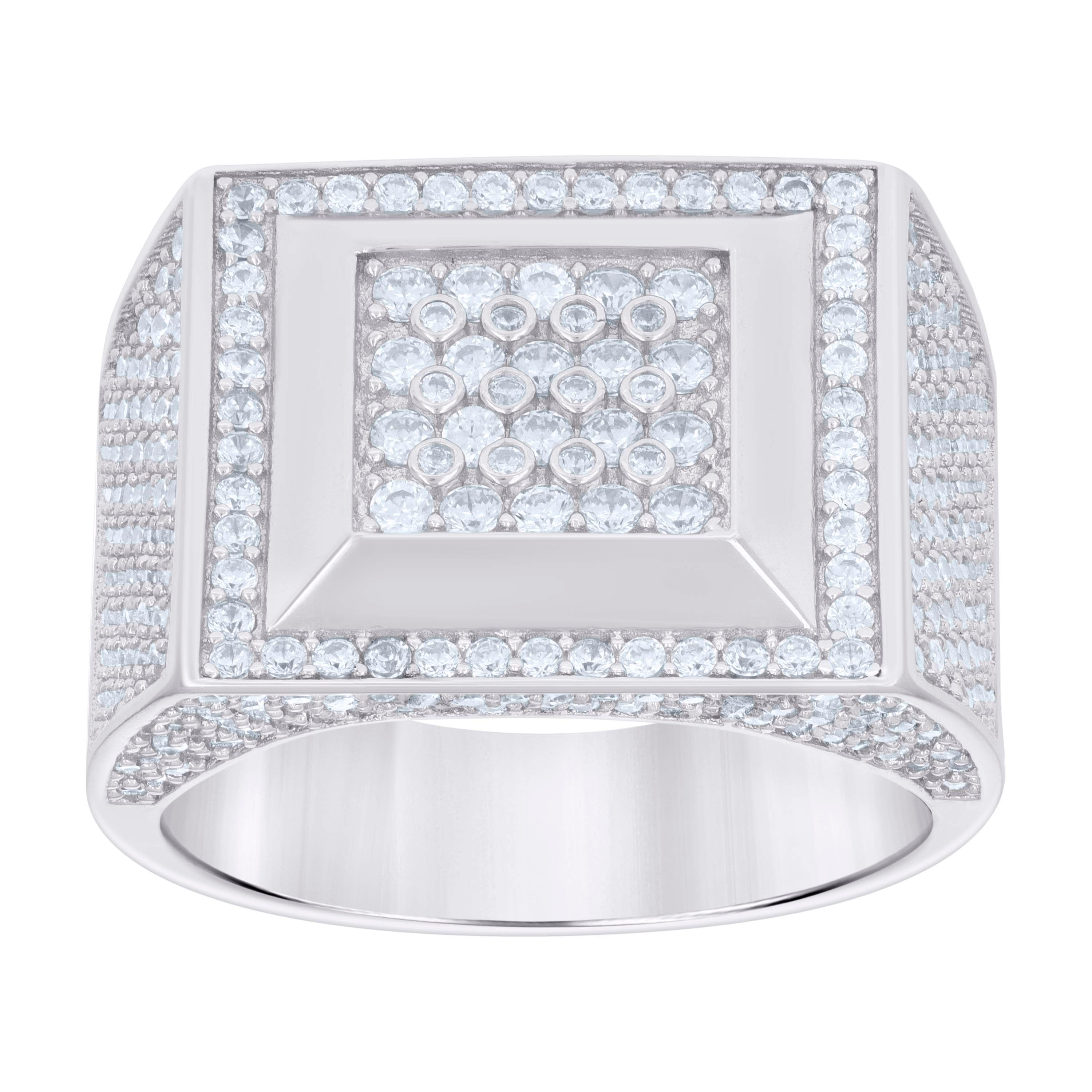 925 Sterling Silver Mens Cubic-Zirconia Square Head Fashion Ring Size 9