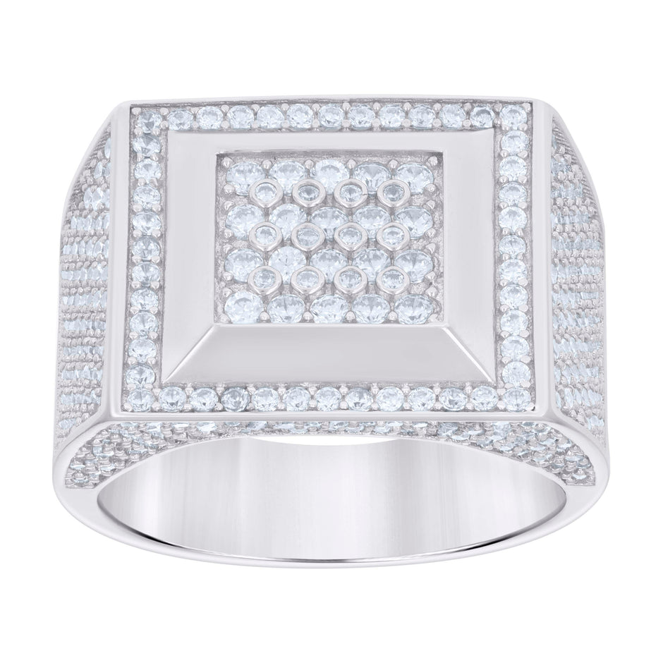 925 Sterling Silver Mens Cubic-Zirconia Square Head Fashion Ring Size 11 - SLV-121675