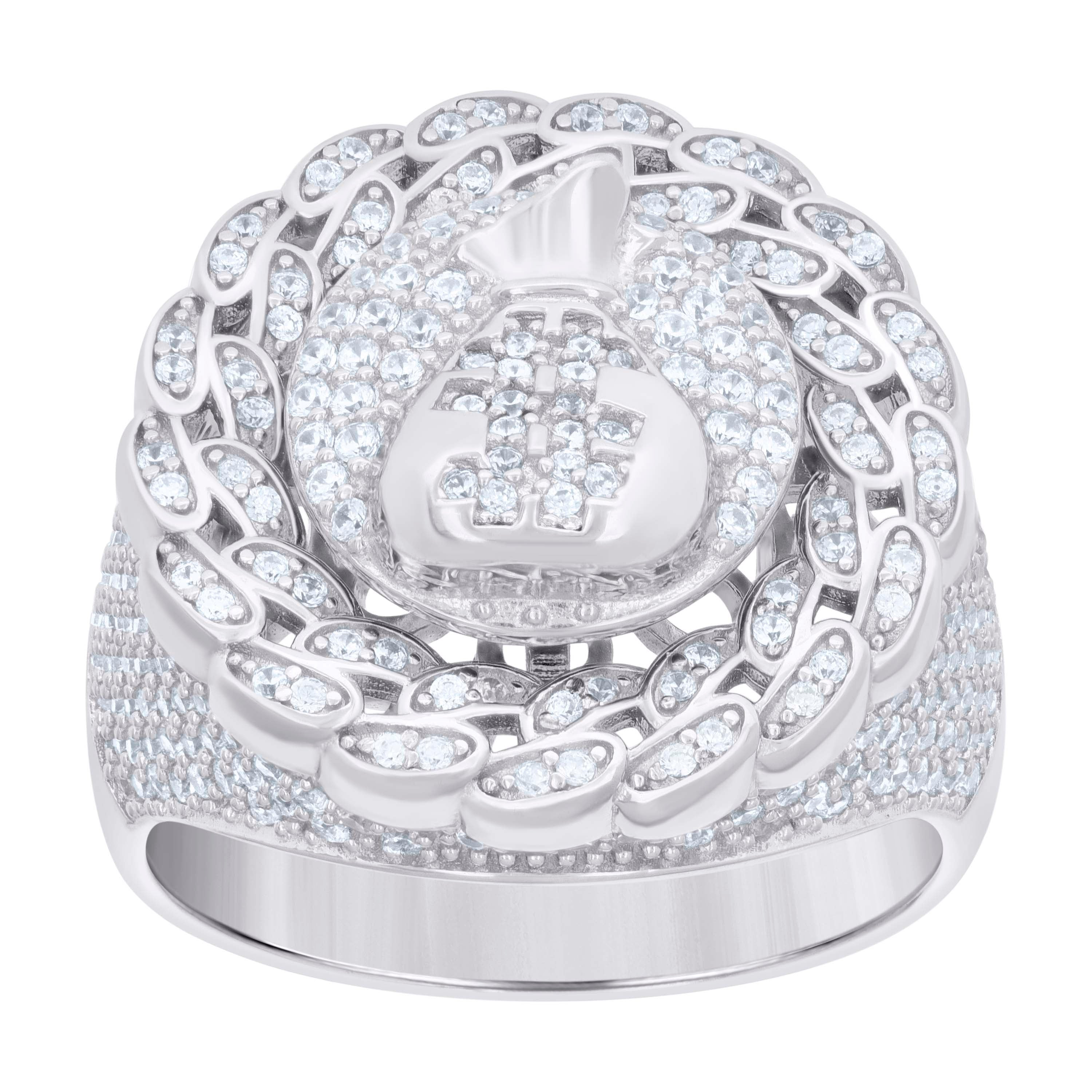 925 Sterling Silver Mens Cubic-Zirconia Moneybag Currency Ring Size 9