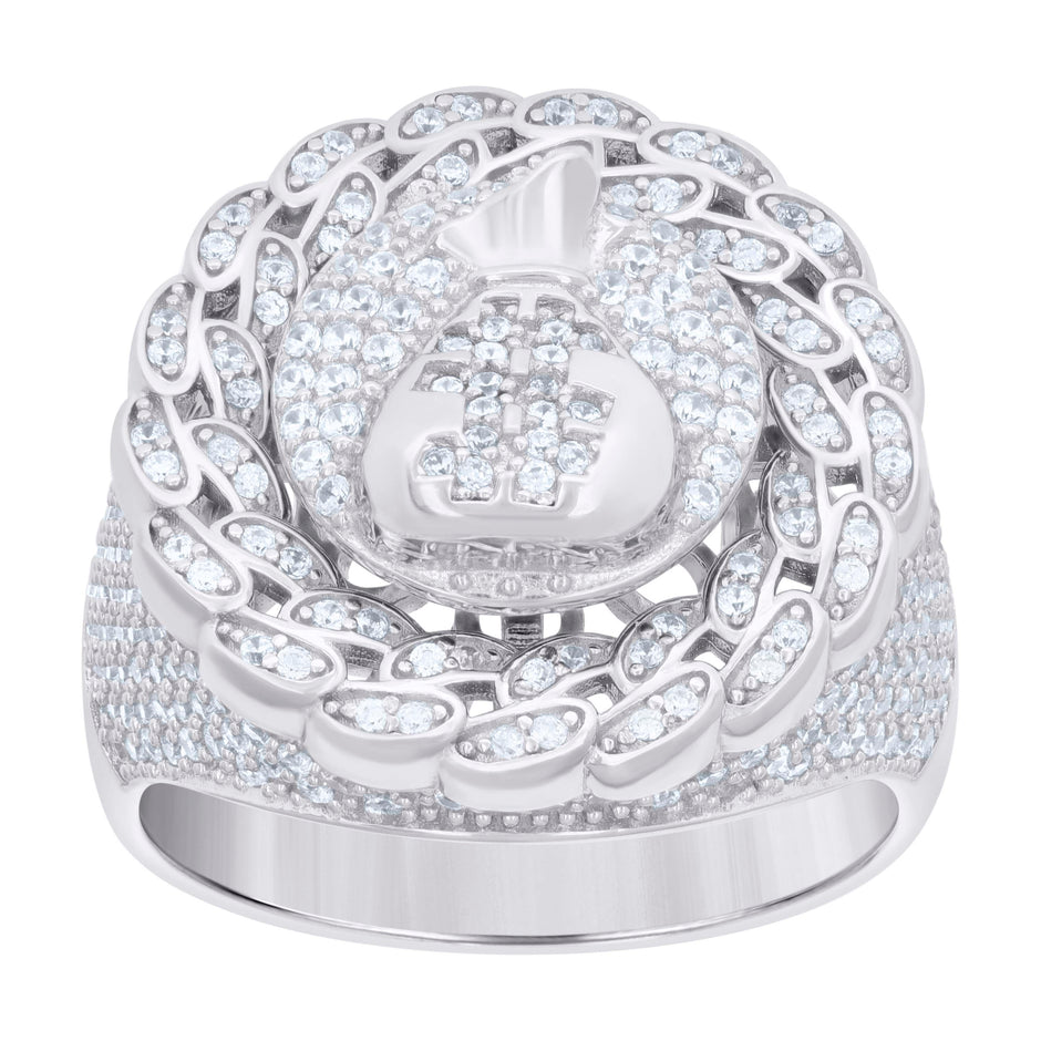 925 Sterling Silver Mens Cubic-Zirconia Moneybag Currency Ring Size 10 - SLV-121679