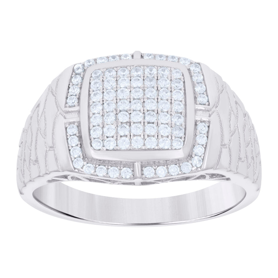 925 Sterling Silver Mens Cubic-Zirconia Square Head Fashion Ring Size 12 - SLV-121696