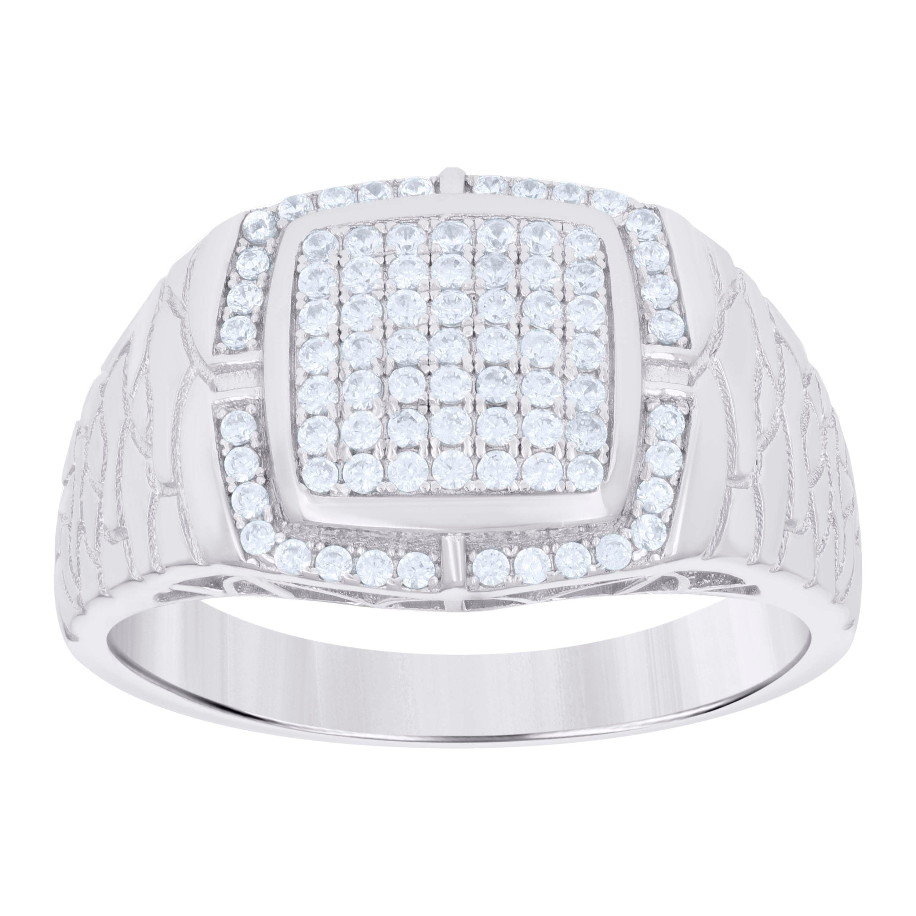 925 Sterling Silver Mens Cubic-Zirconia Square Head Fashion Ring Size 11 - SLV-121695